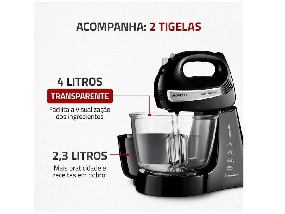 Batidora Mondial 400 W Bella Massa B-23 Np - 220 V