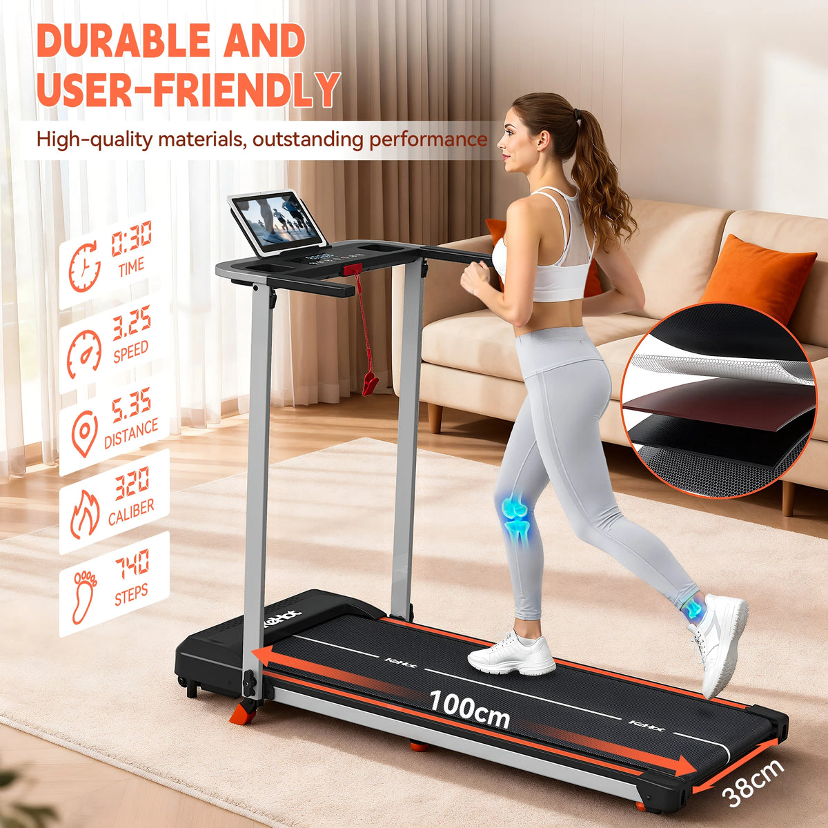 2-in-1 Folding Treadmill For Walking And Running, 2.0HP Peak DCMotor, 1-12km/h Adjustable Speed, LED Multi-function Display Panel, 12 Preset Programmes + SoundSystem, 3 Workout Modes, Compact Home Gym Equipment