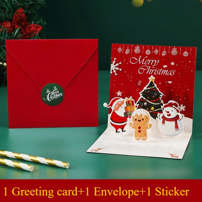 Carte de vœux de Noël, sapin, père Noël, bonhomme en pain d'épices, carte de bénédiction pour les fêtes avec enveloppe, carte 3D pop-up, cadeau pour le Nouvel An