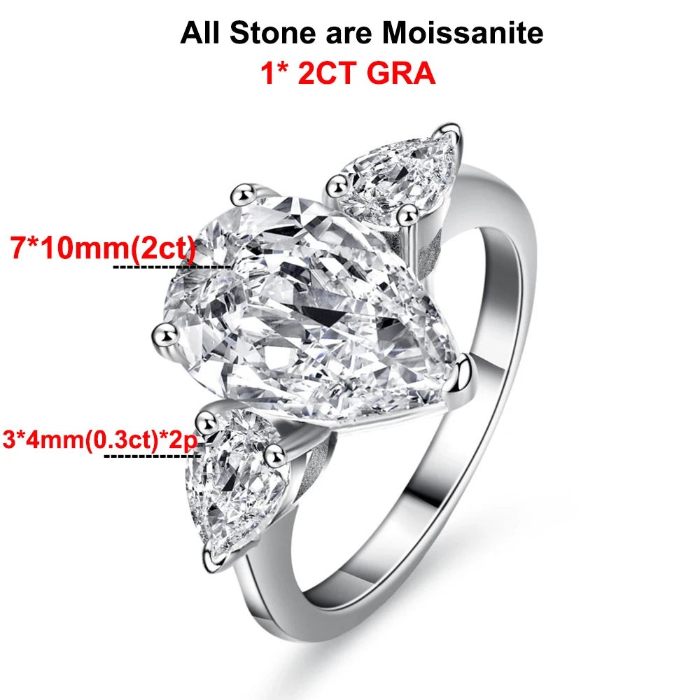 Anello a goccia in argento 925 con moissanite