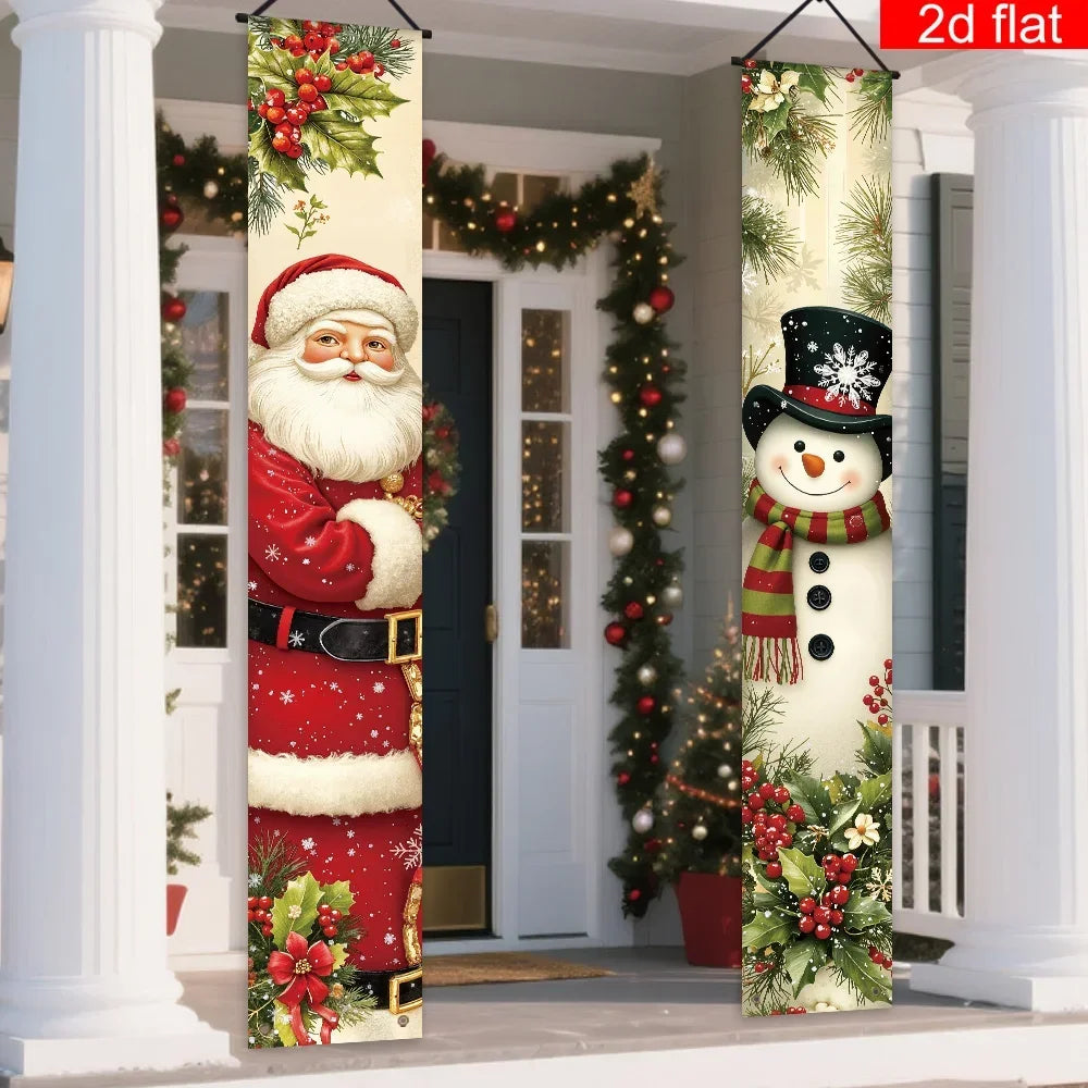 Christmas-themed couplets for the porch banner, made of polyester, with snowman and Santa Claus patterns designed.