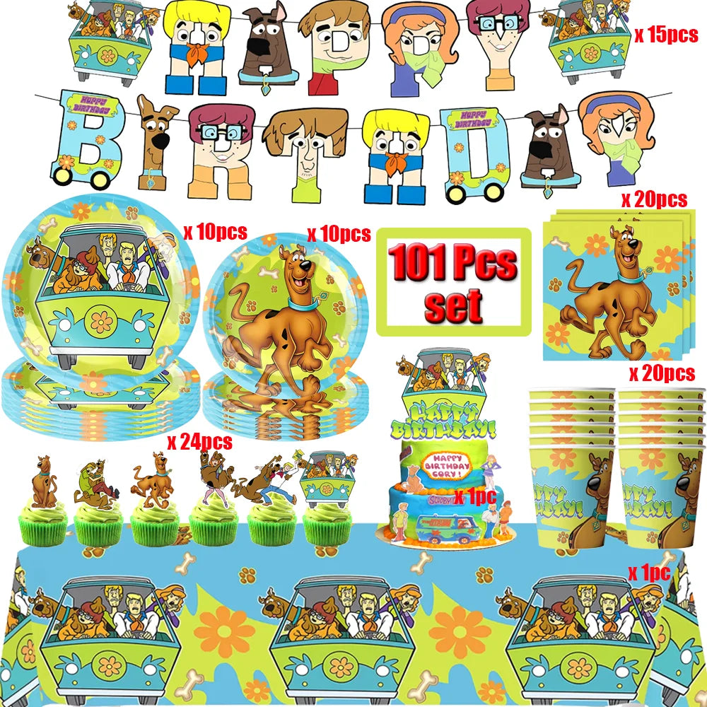 Cute Dog Birthday Party Decoration Tableware Scooby Birthday Disposable Tablecloth Plate Cup Baby Shower Kids Favors Supplies