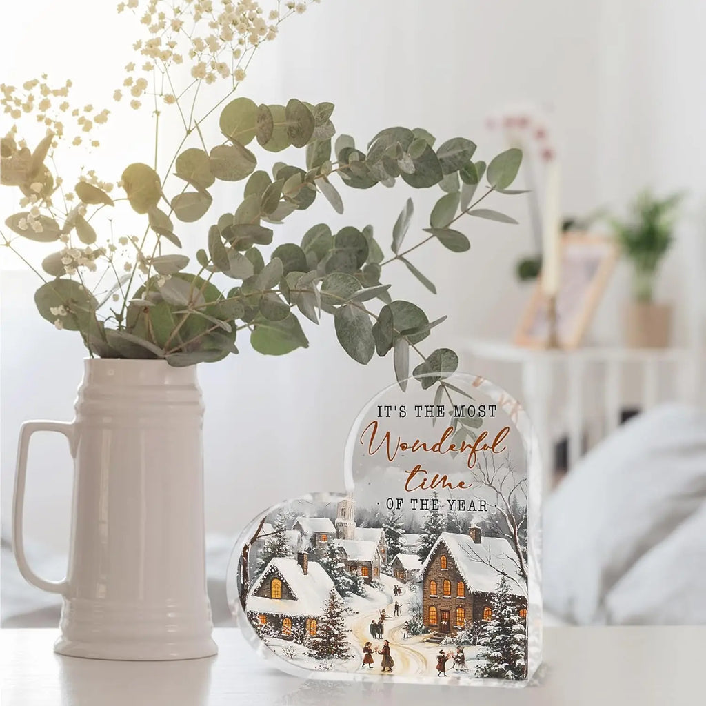 Decoraciones de mesa de invierno, regalos de Navidad -es la época más maravillosa del año- adornos navideños de acrílico en forma de corazón, C