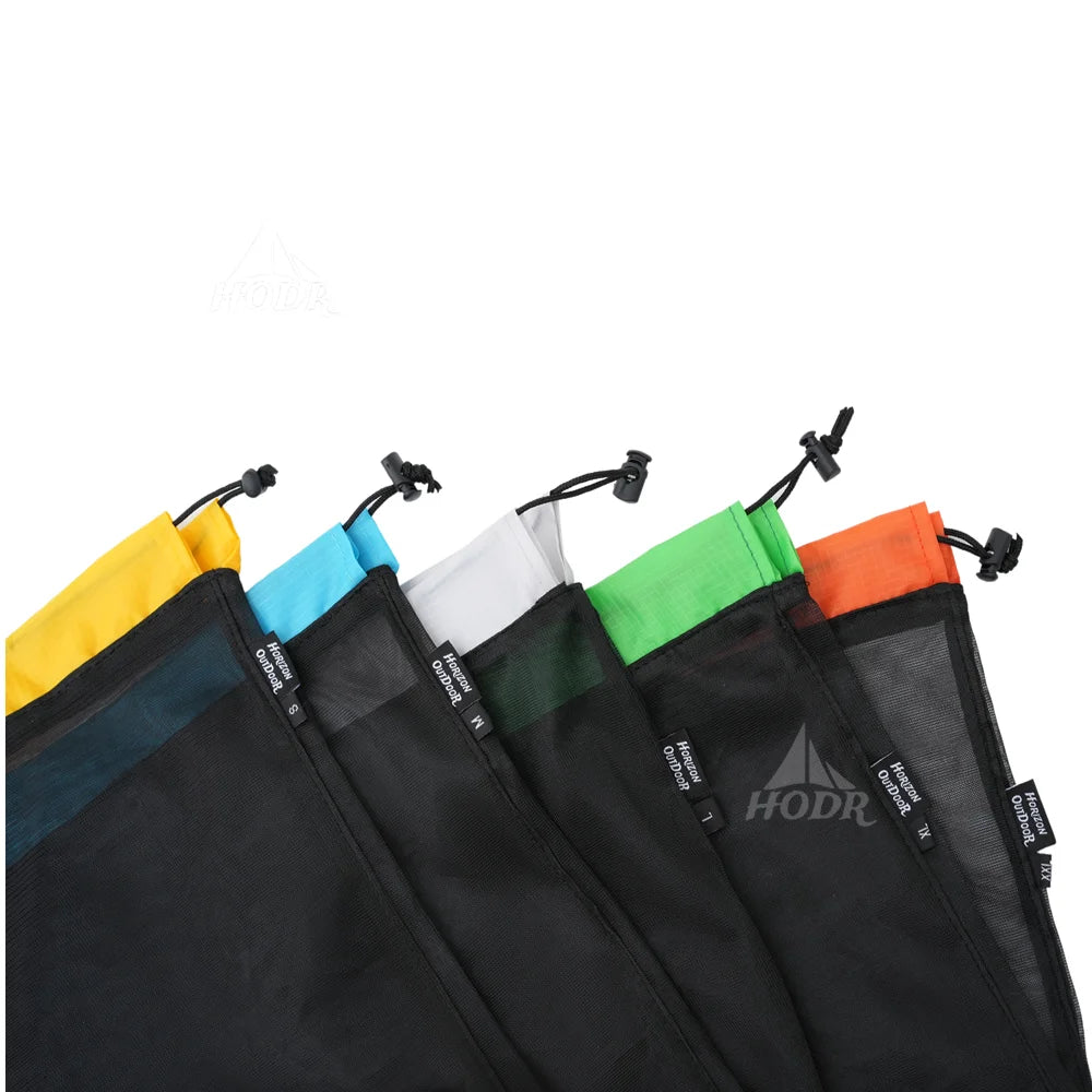 [HODR] Bolsas de malla ligeras con cordón para almacenamiento, compresión, camping, senderismo, lavandería y compras de comestibles