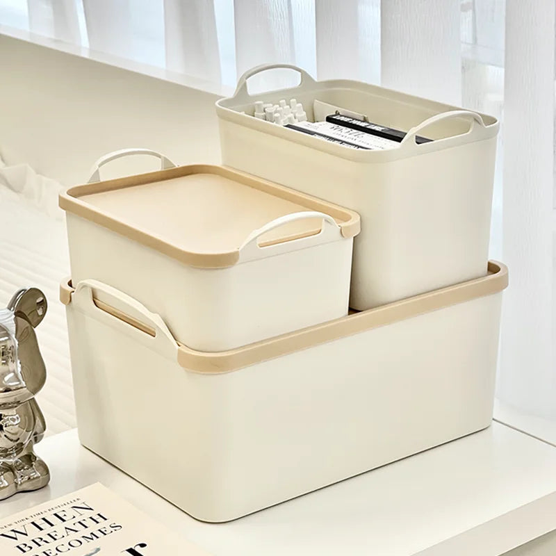 Caja organizadora multifuncional para el hogar con asas, ideal para guardar mantas y otros artículos en el suelo del armario