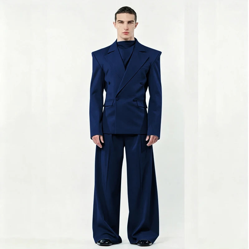 Chic Loose Men's Suits 2 Pieces Jacket Pant Sets Double Breasted Peak Lapel Special Customize Male Clothing Fashion Stylish 2025
