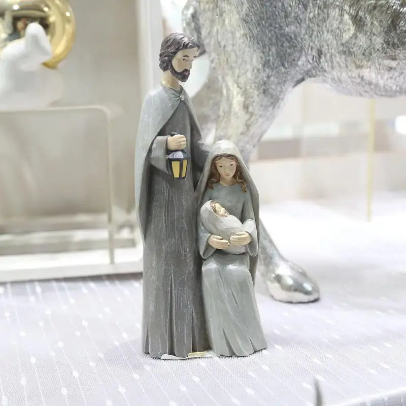 Christmas Holy Family FigurinesPiece Nativity Scene Figurine Wooden Christmas Religious Art Decor Statue Suitable For Home