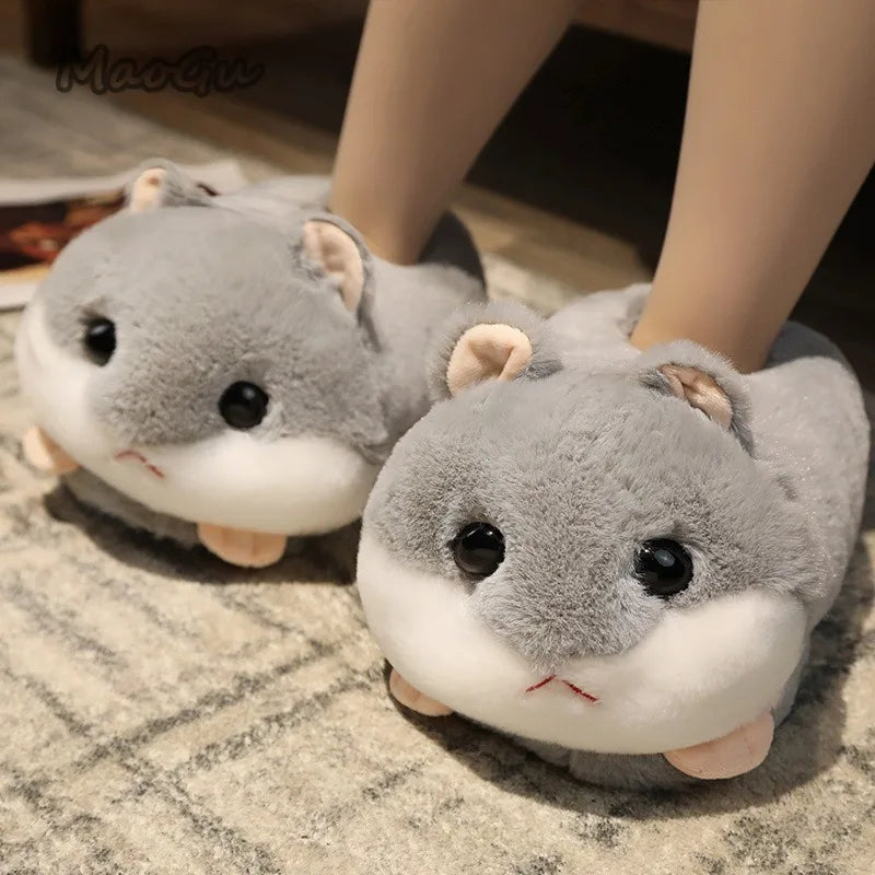 Cartoon-Tier-Hausschuhe für Damen für Herbst und Winter, niedliche Schlupf-Hausschuhe mit Hasen-, Kleiner-Panda- oder Fuchs-Motiv, warme Plüsch-Hausschuhe mit weicher Sohle für zu Hause
