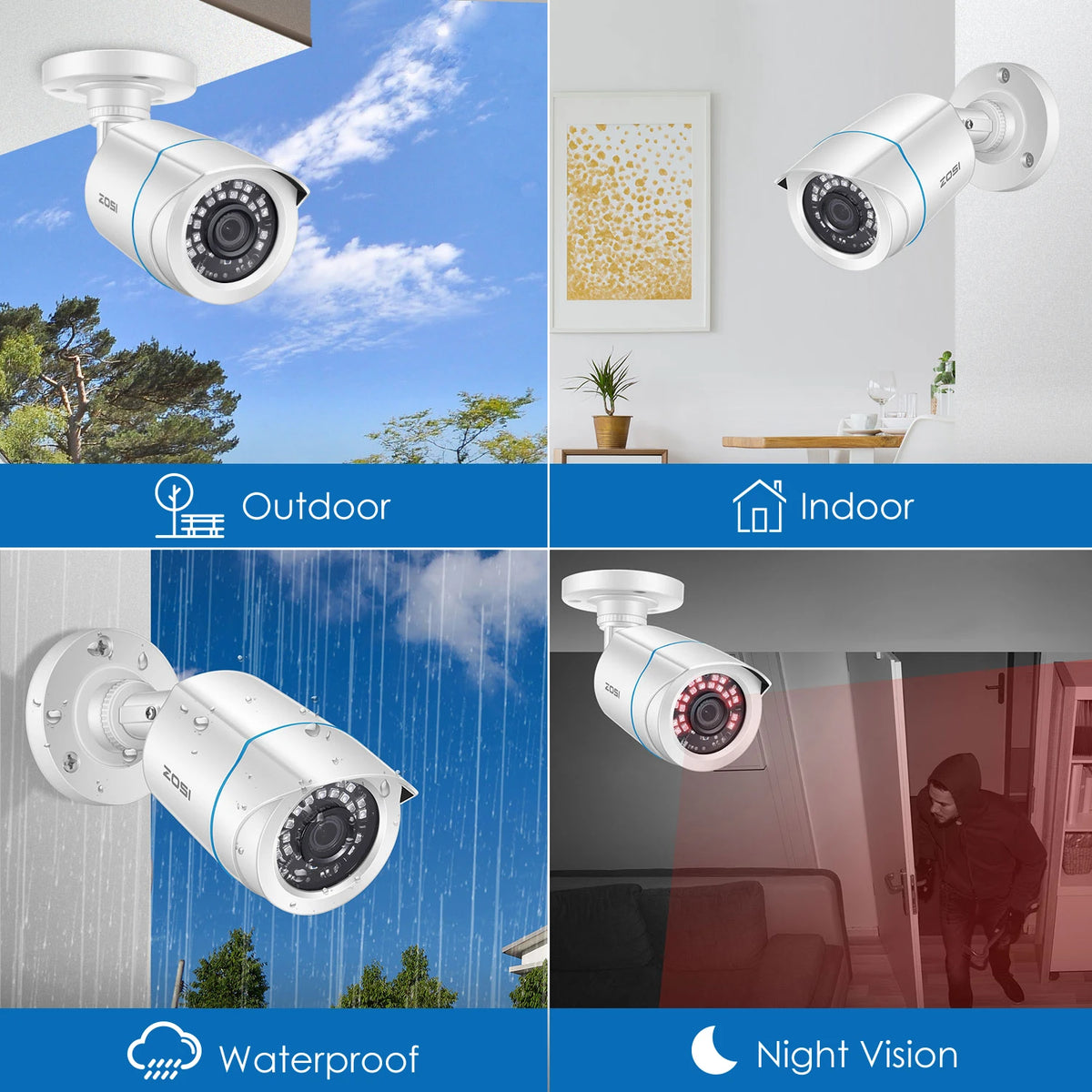 Cámara de seguridad CCTV ZOSI 2MP 1080P HD 4 en 1 AHD TVI CVI CVBS resistente a la intemperie para sistema de videovigilancia DVR para el hogar