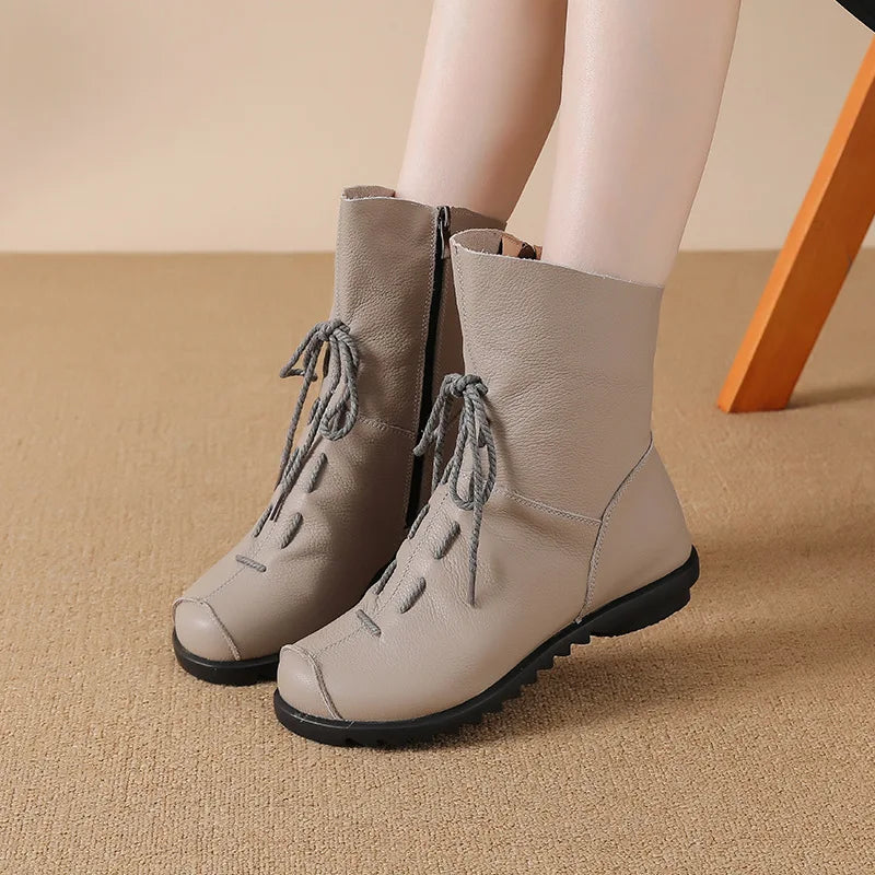 Damen-Kurzstiefel aus PU-Leder für Herbst und Winter, mit Plüschfutter, weicher rutschfester Sohle, bequemen niedrigen Absätzen und lässigem Stil, knöchelhoch