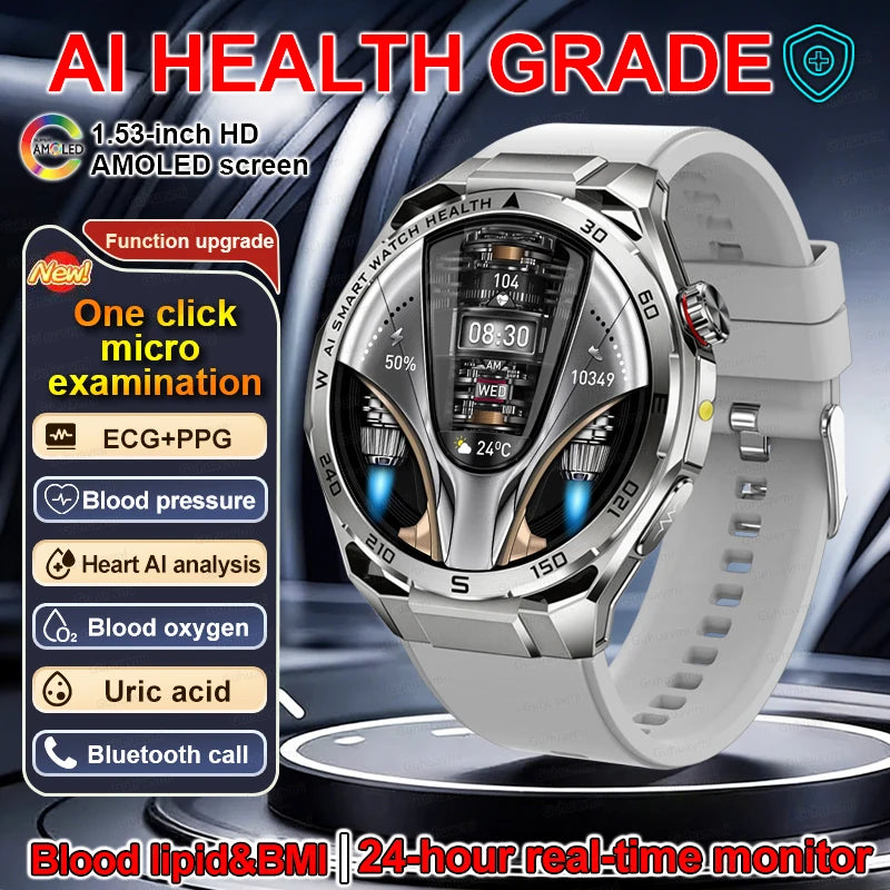 New AI Health Diagnose Smart Watch ECG+PPG Physical examination BP BO2 Uricacid Call Health Tracker Smartwatch For Men Women IOS