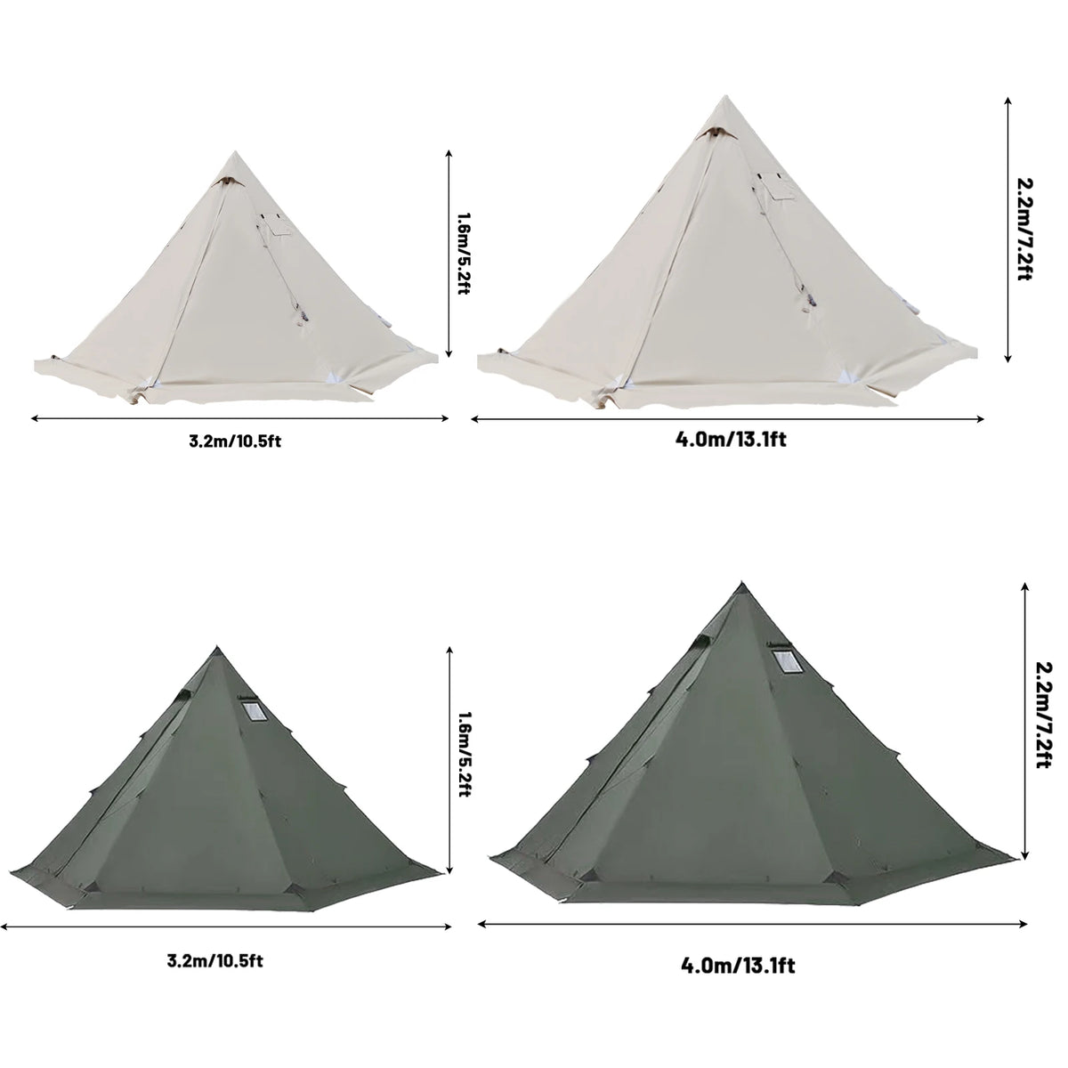 PAKICETUS Tipi Hot Tent Stove Jack Snow Skirt 2-4 Person 4 Season Backpacking Tent 5.24-7.21ft Standing Height Bushcraft Winter Camping Hiking
