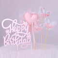 Restards Roségold Happy Birthday Cake Topper Herz Pinke Perlen Cupcake Topper für Mädchen Prinzessinnen-Party Dekorationen Zubehör