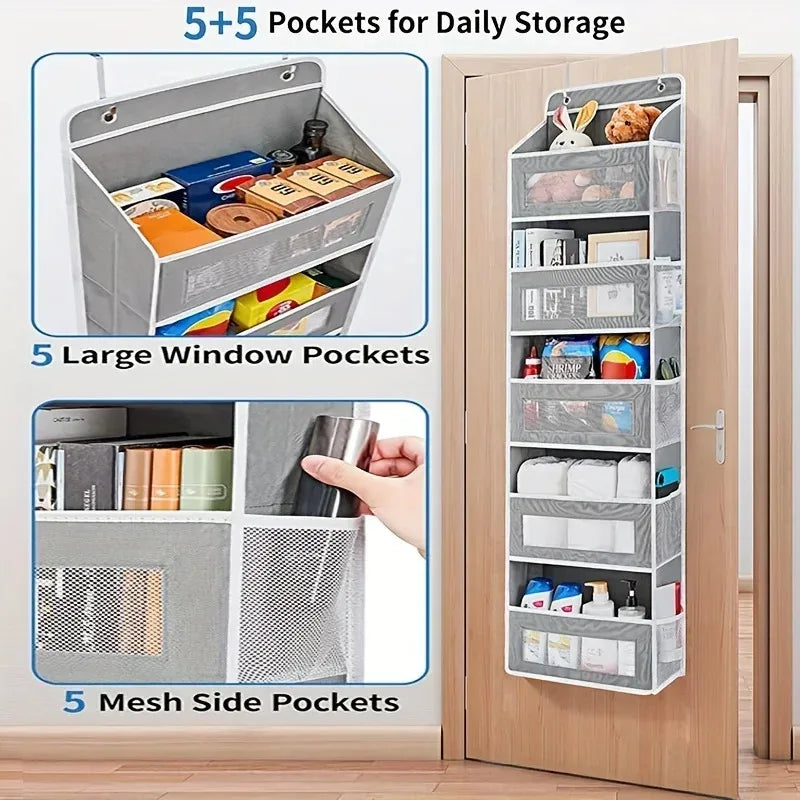 Upgraded 5-Shelf Hanging Storage Organizer for Behind the Door, Anti-Tip, with 5 Large-Capacity Pockets, Suitable for the Bedroom