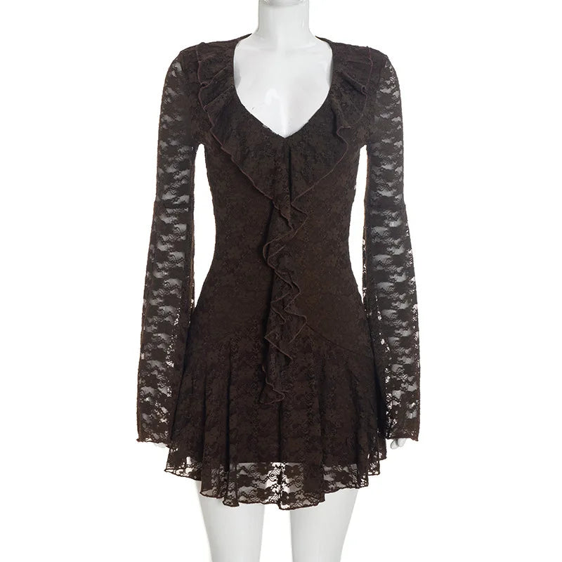 Mini abito da donna con scollo a V e dettagli in pizzo