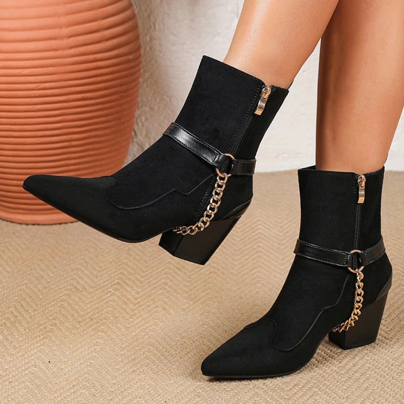 Stivaletti donna Liyke effetto suede con catena dorata