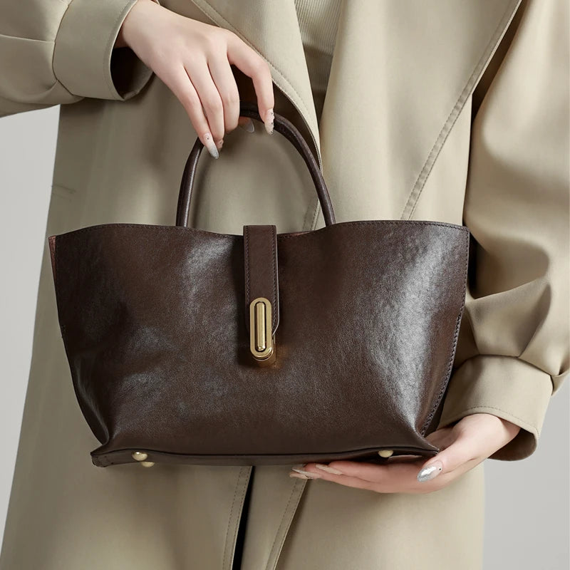 Genuine Leather Women's Bags Commuter Tote Large Capacity Luxury Handbag Female Top-grain Cowhide Fashion Crossbody Bag Woman