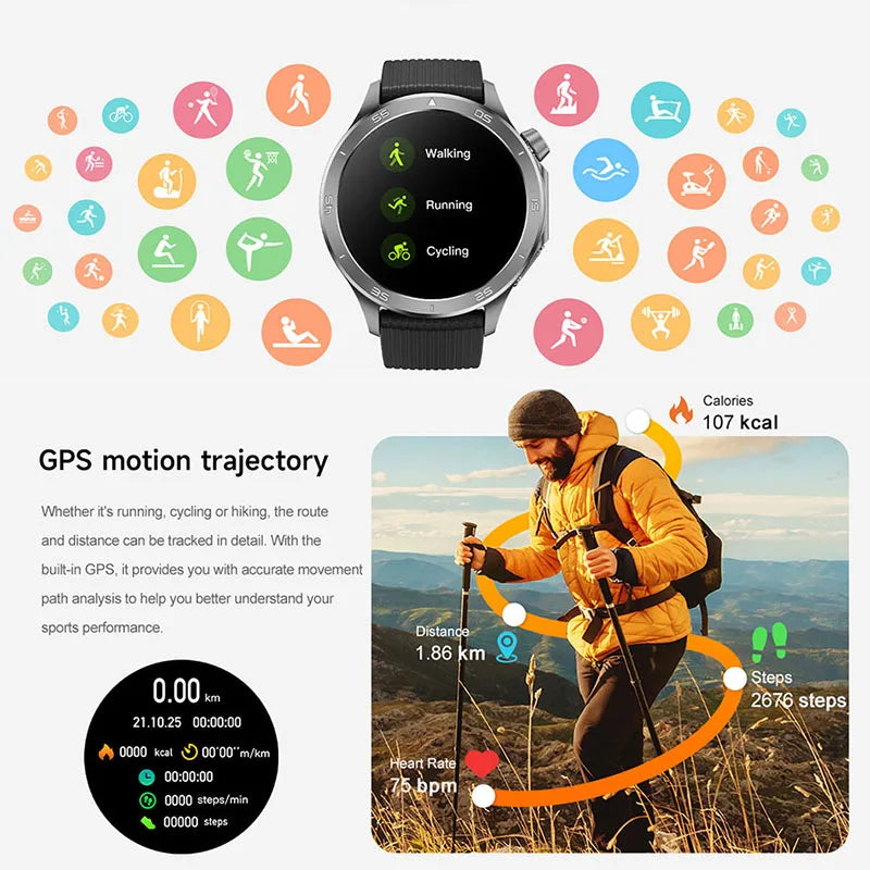 Smart Watch Men's 466*466 AMOLED HD Screen 4GB Memory 3D Surround Vision Watch BT Call IP68 Waterproof Man Smartwatch 2025 New
