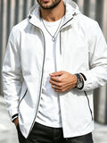 Men's Windproof Jacket Fashion Slim Fit Solid Color Simple Style Zipper Hooded Outerwear Autumn Hiking Outdoor Clothing