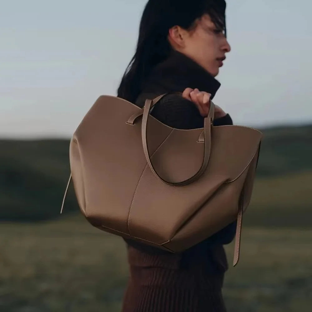 Cgcbag Genuine Leather Brand Luxury Tote Bags Designers Casual Lage Capacity Shoulder Bag For Women Simple Solid Handbags