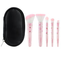 Ensemble de 5 pinceaux de maquillage compacts et mignons avec étui, pinceaux haut de gamme pour une application impeccable du fond de teint, du blush et du fard à paupières, accessoires de beauté