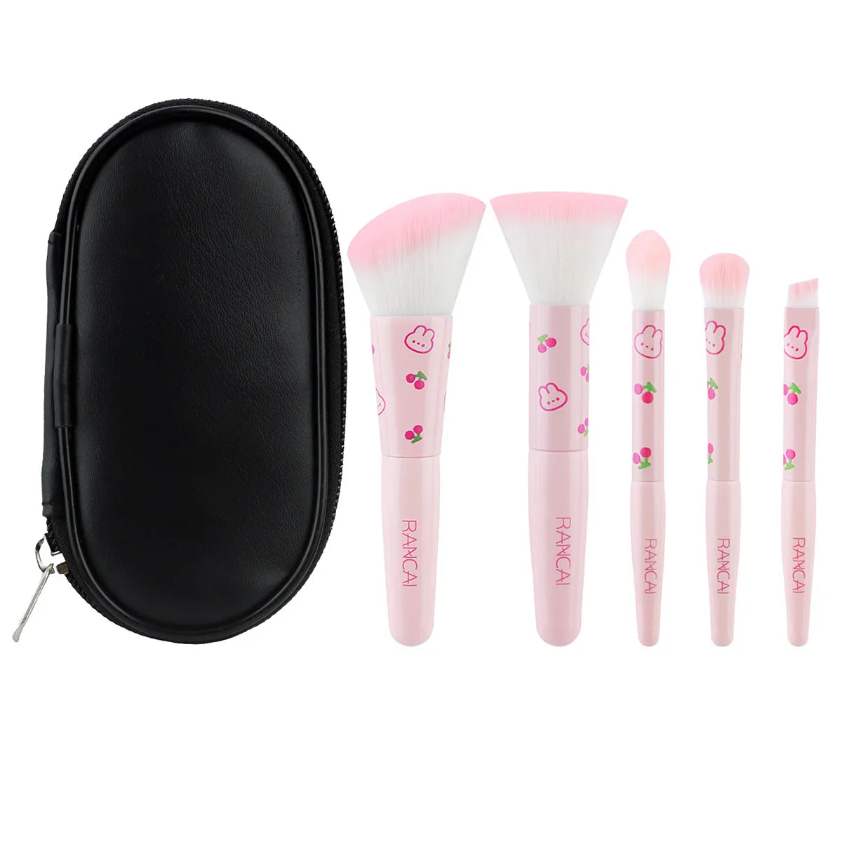 5-teiliges niedliches, kompaktes Make-up-Pinselset mit Etui, hochwertige Pinsel für makellose Foundation, Rouge und Lidschatten-Applikation, Kosmetikwerkzeuge