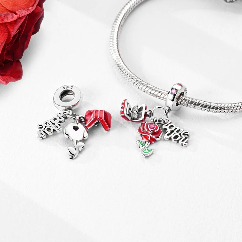 925 Sterling Silver Bright Red Charms Bead CZ Zircon Cute Doll Pendants Fit Original Bracelet DIY Jewelry Women Gift