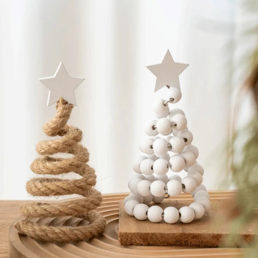 Adornos de decoración navideña, árbol de Navidad creativo de gama alta con cuentas de madera nórdicas, adorno de escritorio, árbol de Navidad artificial
