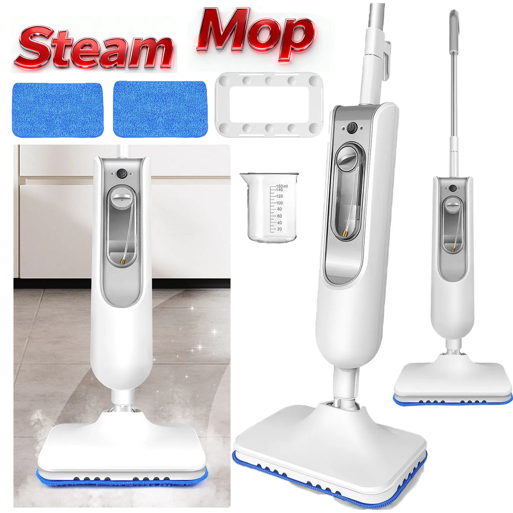 Mopa vaporizadora White Home 1500 W, vaporizador de suelos de 2 velocidades con mango extraíble para baldosas y madera