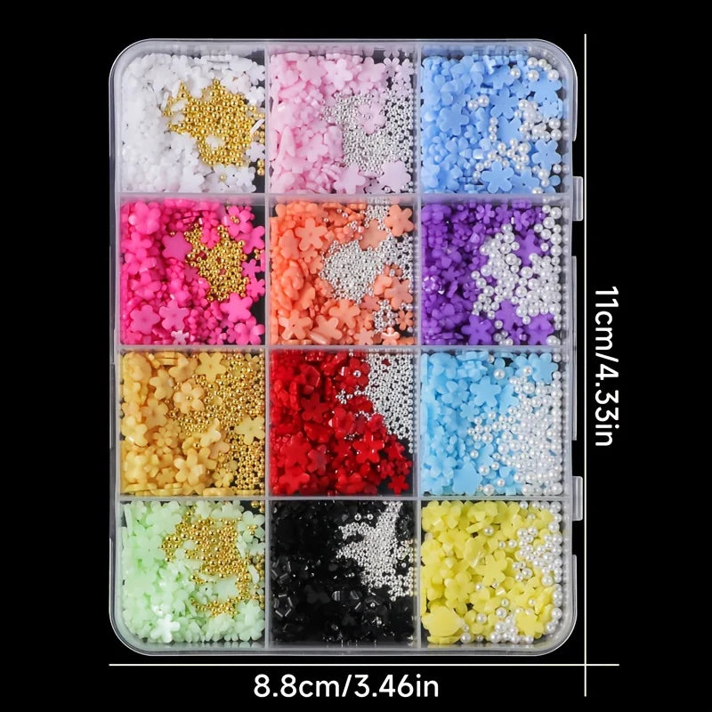 1500 Stück/Box Set mit floralen Nail-Art-Charms, Y2K-Stil, hochwertige farbenfrohe 3D-Blumen-Nagelanhänger aus Kunstharz