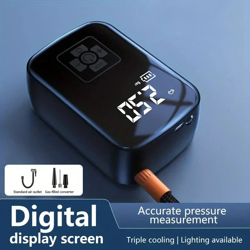 Portable Air Compressor Pump Electric Tire Inflator Digital LCD Display Wireless Cordless Car Tire Pump for Motorcycle Bicycle Boat Ball Inflatable Home Garage Trip