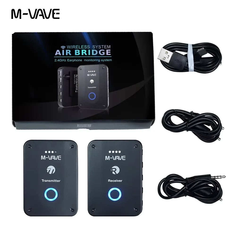 M-VAVE WP-9 2.4G Rechargeable Wireless Headphone Monitor Receiver and Transmitter with Volume Control and Mute Function, Stereo
