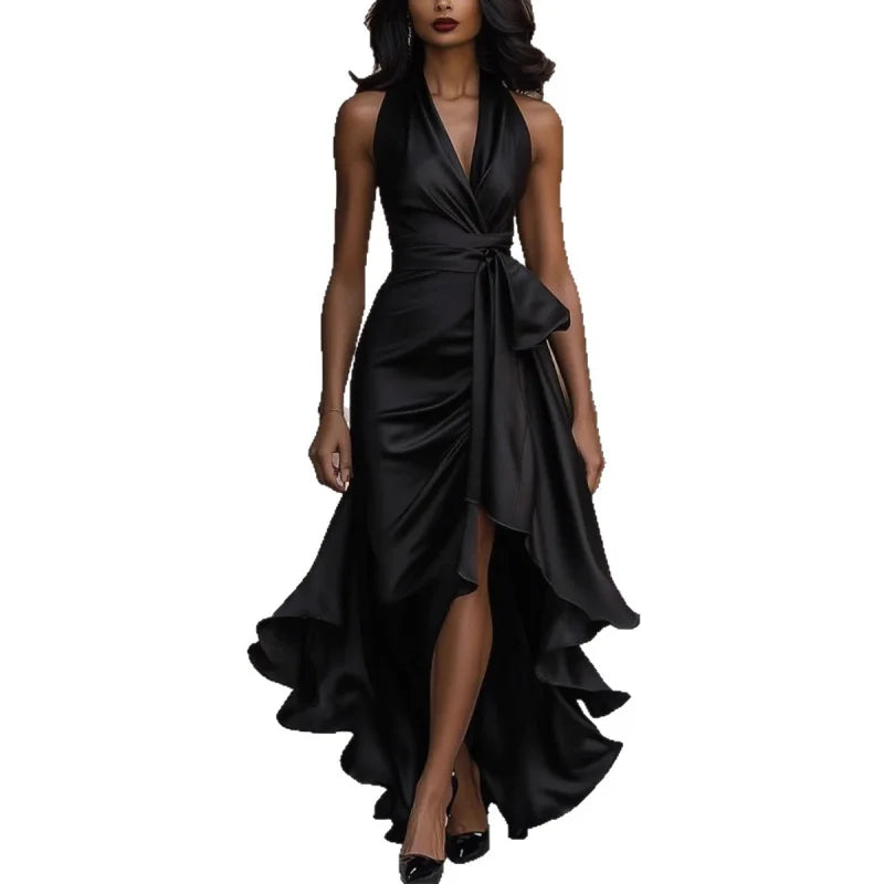 Abito midi da donna con scollo a V e bordo a volant — immagine 6