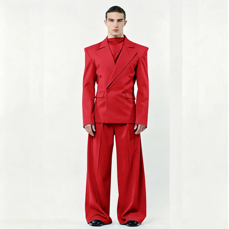 Chic Loose Men's Suits 2 Pieces Jacket Pant Sets Double Breasted Peak Lapel Special Customize Male Clothing Fashion Stylish 2025