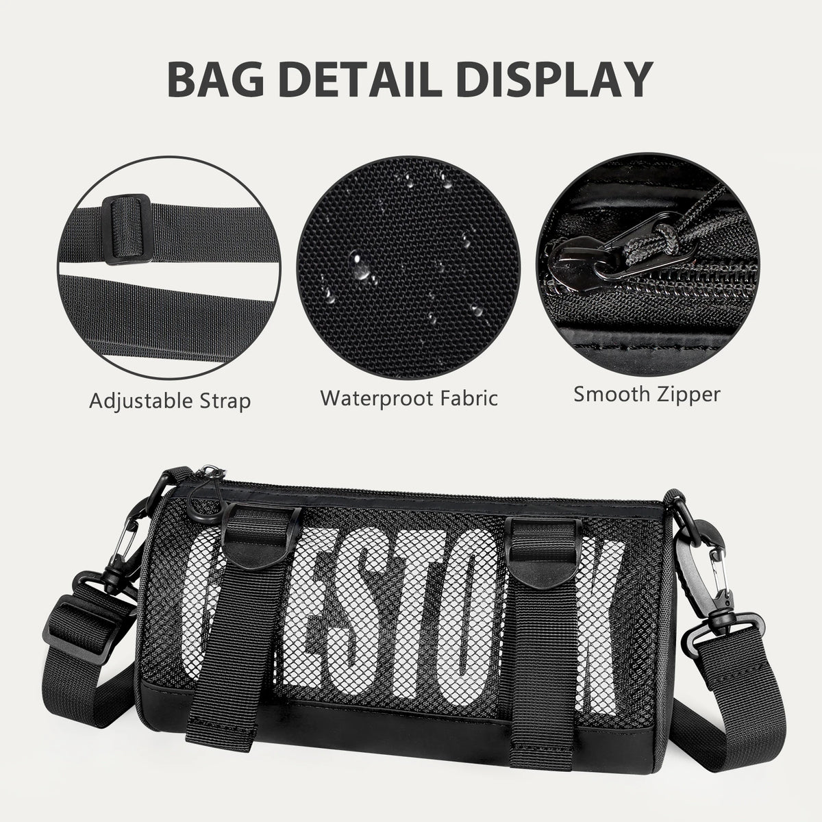 Streetwear Crossbody Bag Mini Barrel Shoulder Bag Lightweight Mesh Sling Pack for Men Women Hip Hop Gym Dance Travel Daily Use