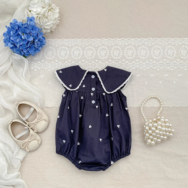 2026 New Summer Newborn Infant Baby Girl Jumpsuit 0-24M Baby Girl Clothing Sleeveless Cotton Heart Print Baby Girl Rompers