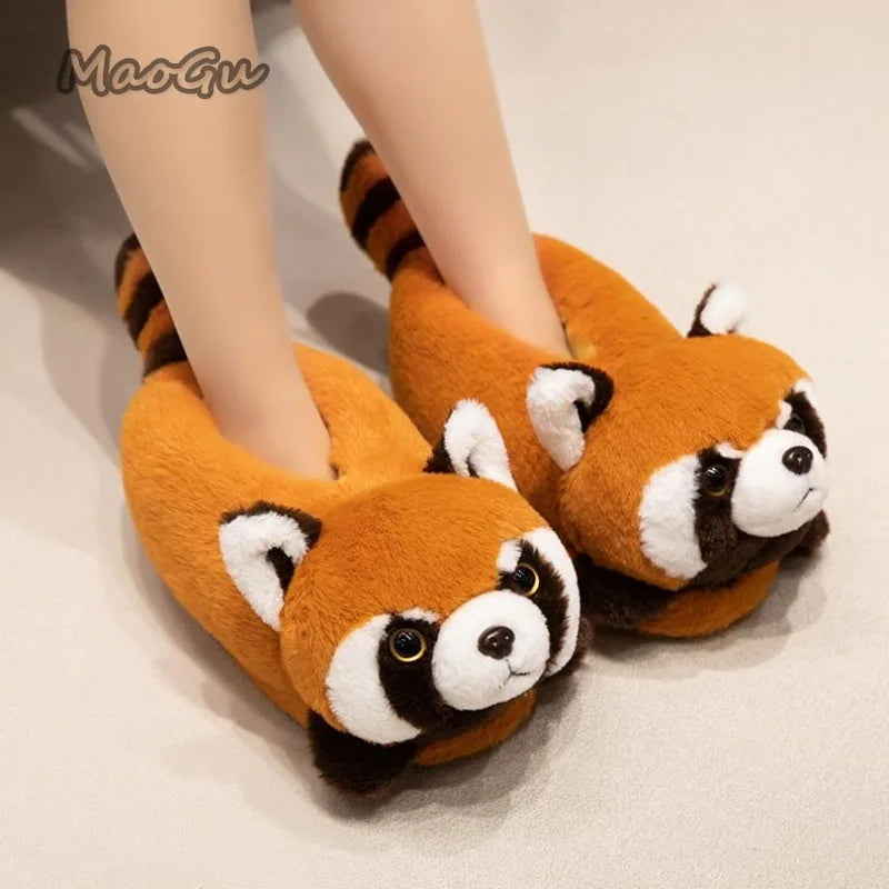 Pantuflas de casa de invierno y otoño para mujer con animales de dibujos animados, conejito, panda rojo y zorro, cálidas, de felpa, suaves y antideslizantes, para el hogar