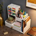 Wood-Grain Desktop Organizer with Drawer