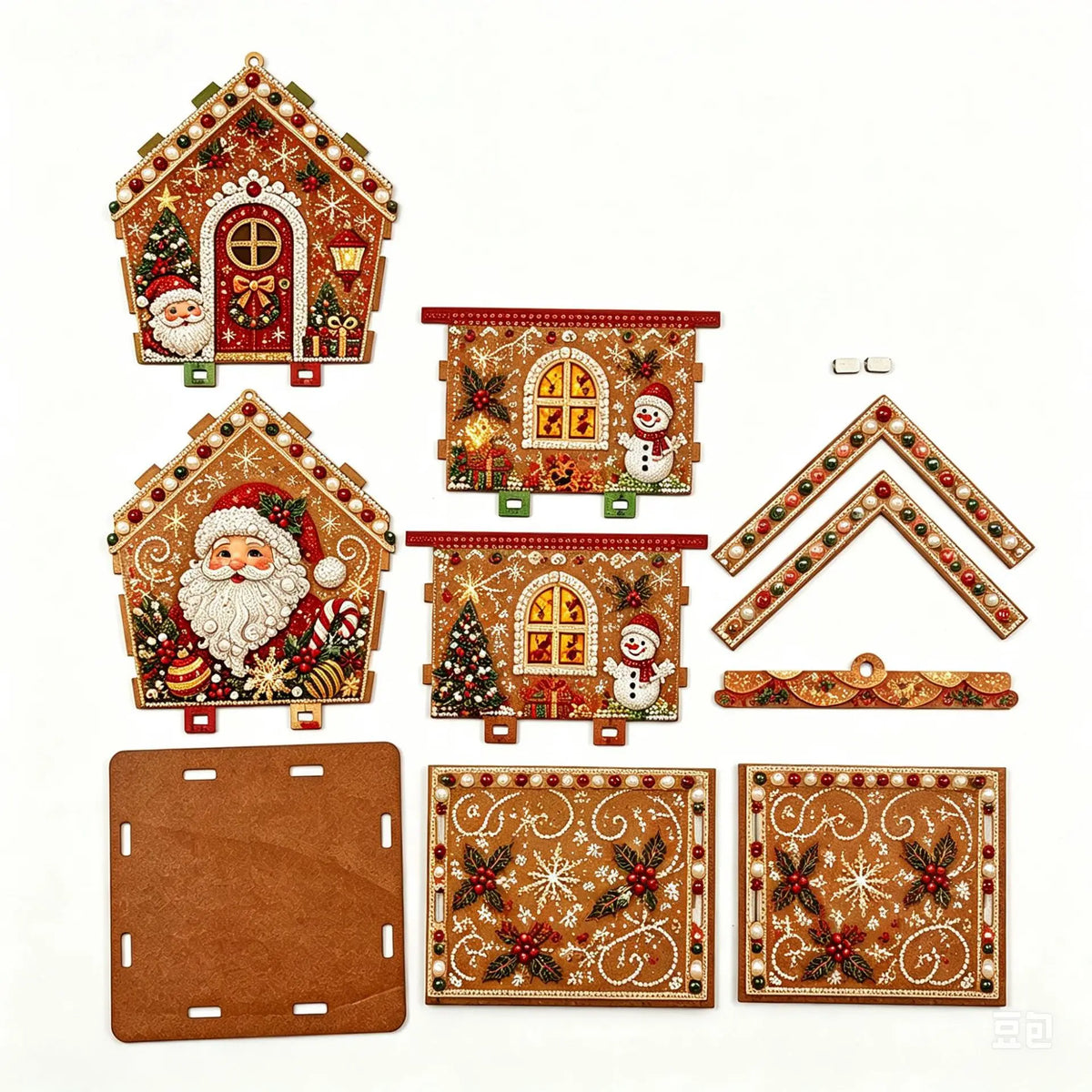 Kit de Diamond Painting, Casa de Navidad de Madera, Casa de Jengibre DIY, Manualidad 3D para Armar, Decoración Navideña para el Hogar, Papá Noel y Muñeco de Nieve Dee