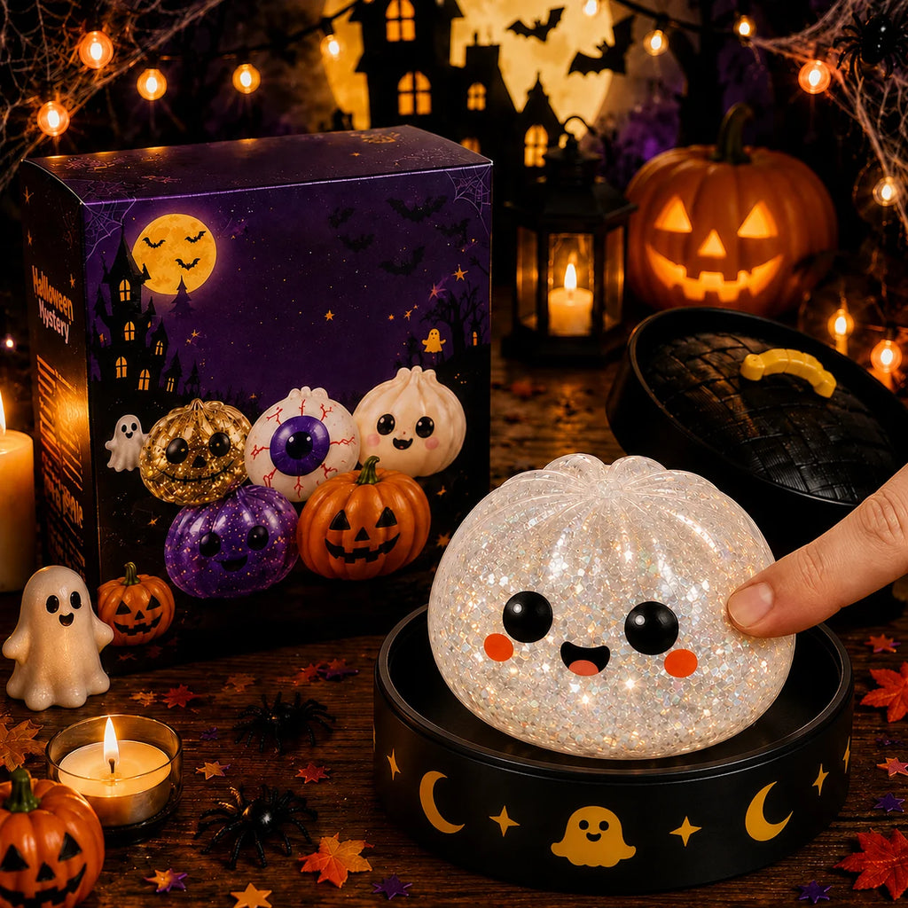 5.5cm/8.5cm Halloween Ghost Dumpling Pressure Squishies Slow Rising Stress Relief Fidget Toy for Kids Adults Anti-Anxiety Gift
