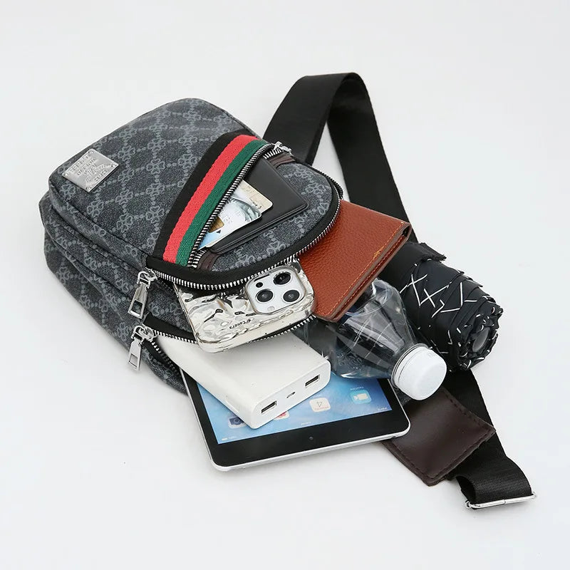 Men’s PU Crossbody Chest Bag with Earphone Opening