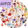 50 pegatinas de bailarina, adecuadas para decorar diarios, fundas de teléfono, cajas de almacenamiento, maletas, pegatinas de PET impermeables