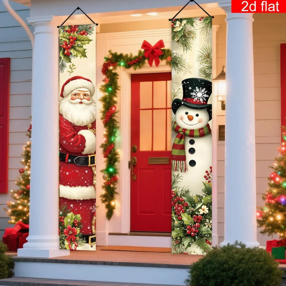 Christmas-themed couplets for the porch banner, made of polyester, with snowman and Santa Claus patterns designed.