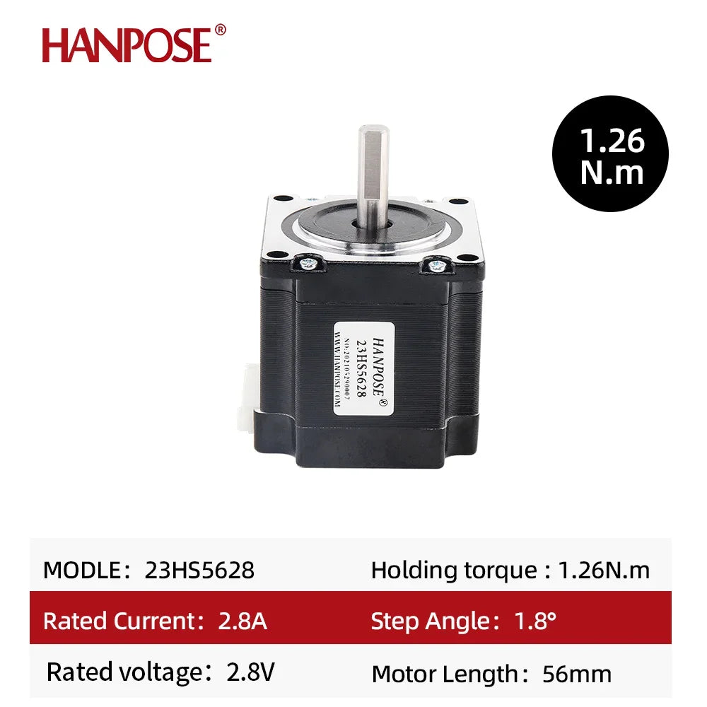 HANPOSE 23 Stepper Motor, Model 23HS4128 23HS5128 23HS5628 23HS7628, Shaft Diameter 8mm, Four-Wire System, 57 Series Motor.