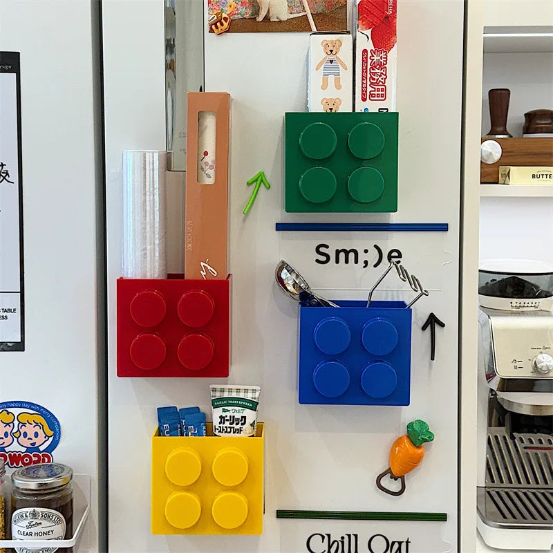 Magnetic Storage Box Building Blocks Storage Rack  Kitchen No-Drill Refrigerator Magnet Storage Box Wall-mounted Container