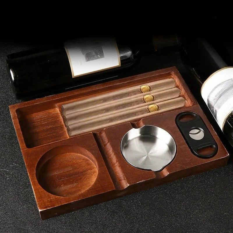 For Men: Father’s Day Gift, Wooden Cigar Holder Stand and Ashtray with Rest for the Patio, Home, or Office Decor