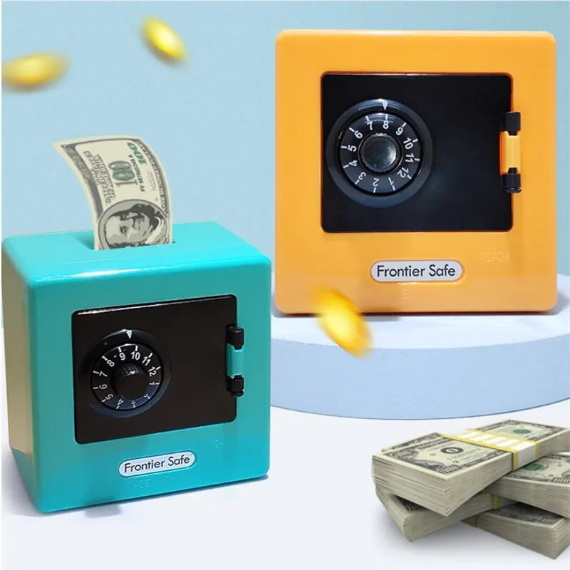 Mini hucha retro con cajero automático, contraseña giratoria, para guardar billetes y monedas, caja fuerte con depósito automático de billetes, regalo de Navidad