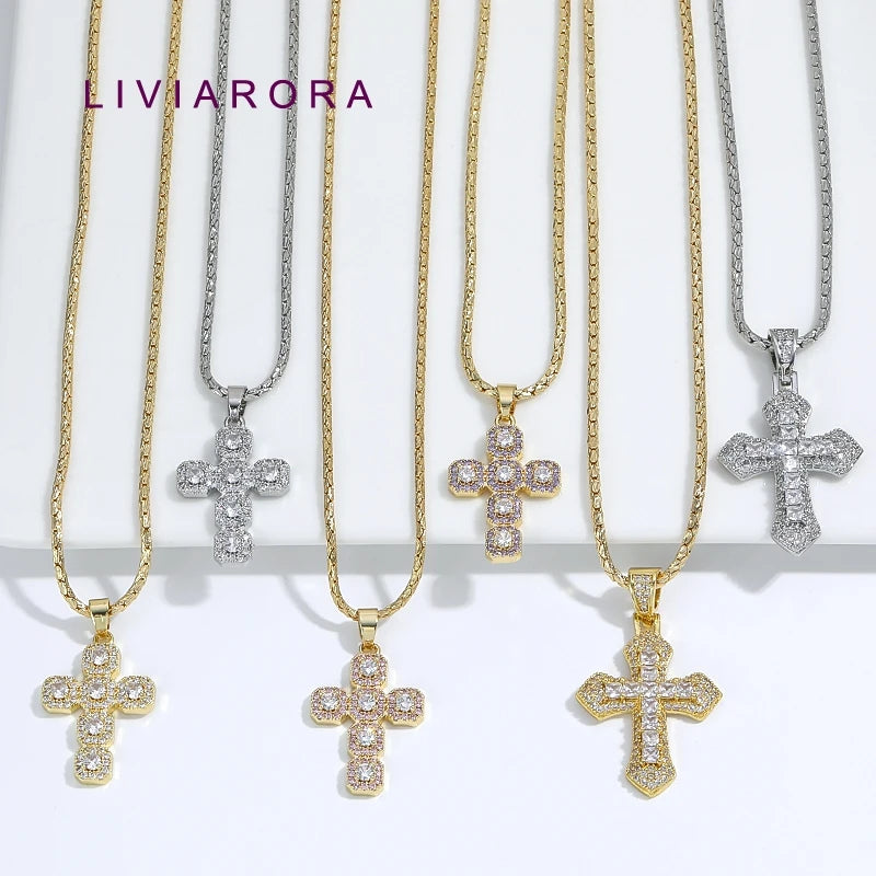 1Pc 18K Gold Plated Brass Iced Out Cross Pendant Necklace Hip Hop Religious Cross Pendant Necklace For Unisex Jewelry Gift