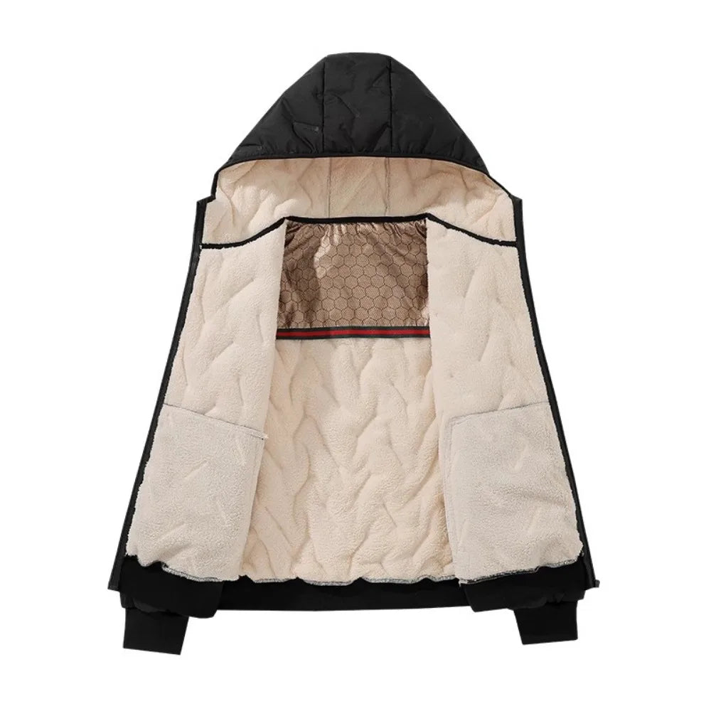 Men's Hooded Parka Casual Coats for Men Autumn Winter Warm Windproof Padded Jacket Outdoor Skiing Fleece Lining Parkas Male
