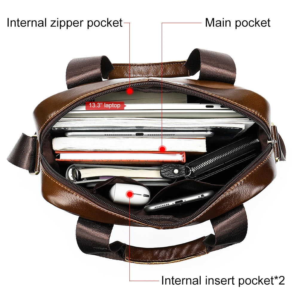 WESTAL Genuine Leather Messenger Bag for 13.3-Inch Laptop